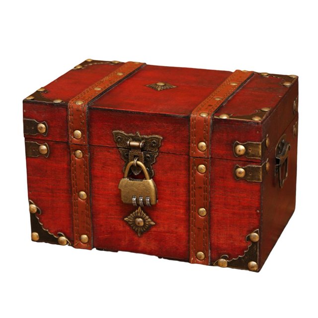 SUTENGDA Wooden Storage Box with Lock Large Capacity Multipurpose Decorative Treasure Chest Retro Style Storage Organizer