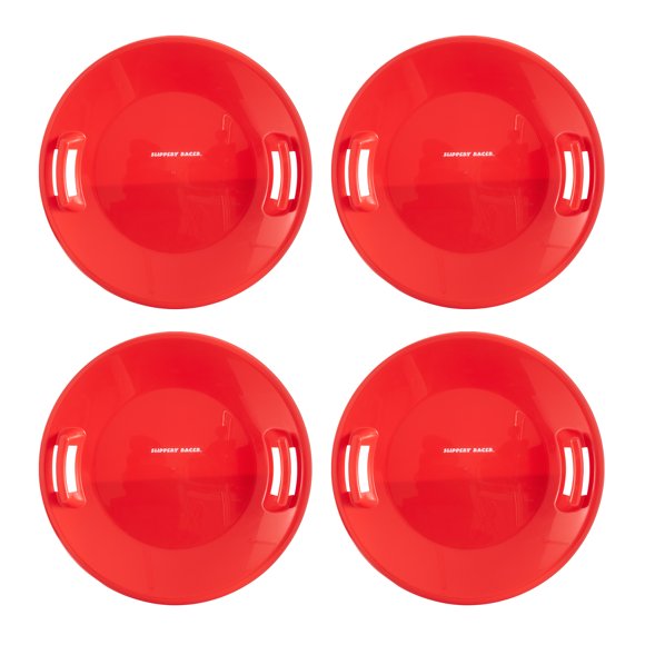 Slippery Racer Downhill Pro Adults/Kids Saucer Disc Snow Sled, Red (4 Pack)
