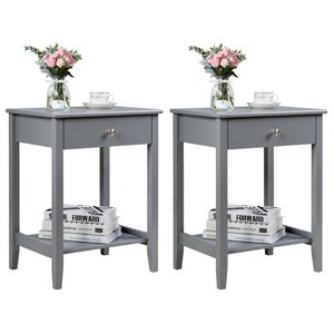 Gymax 2PCS Nightstand Sofa Side End Table Bedroom Living Room w/ Shelf Drawer Grey