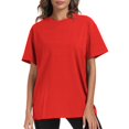 thumbnail image 2 of Plebaso T-Shirts en Coton pour Femmes à Manches Courtes, Col Rond, T-Shirts Basiques, Hauts Décontractés, Couleur Unie, Coupe Ample, 2 of 7