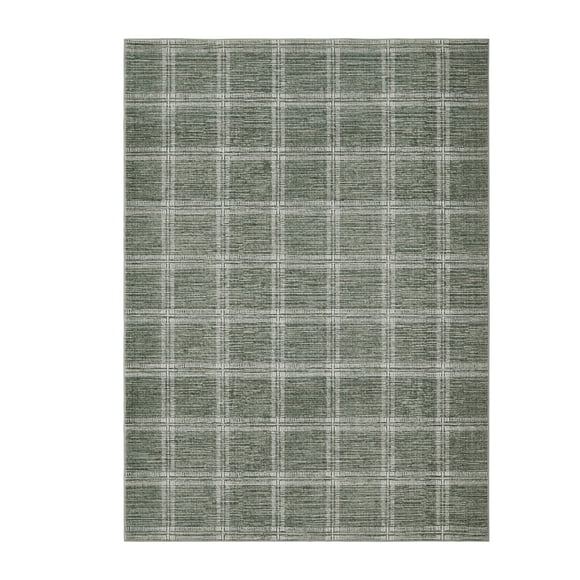 Modern Washable Area Rug - Green Checkered, Low Pile, Non-Slip, Soft Geometric Plaid Floor Mat for Living Room, Bedroom, Dining Room, Contemporary Home Decor, 8x10ft (244x305cm), USA
