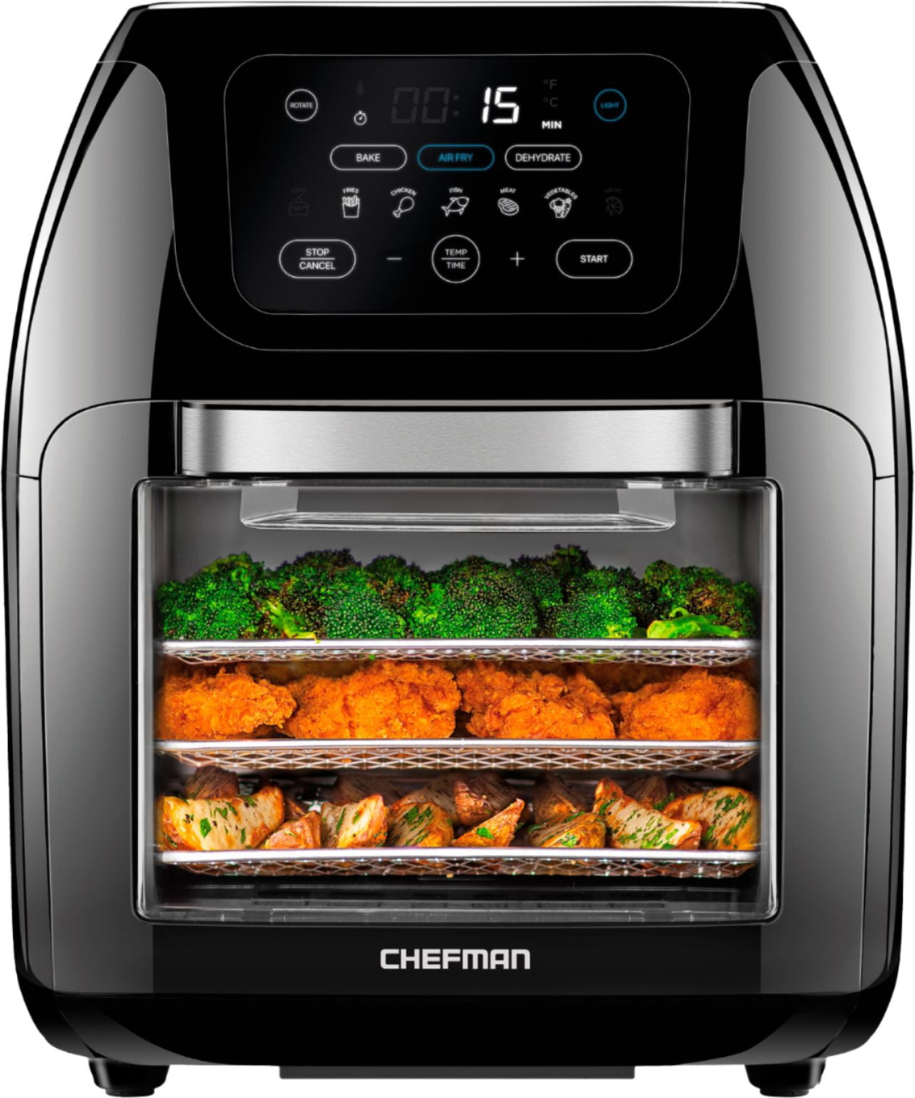 Refurbished CHEFMAN RJ38-10-RDO-V2 Digital Air Fryer plus Rotisserie Dehydrator Oven Black 10L