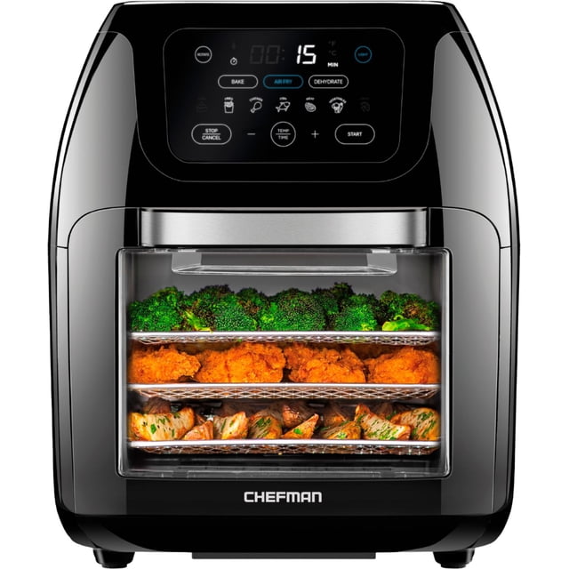 Refurbished CHEFMAN RJ38-10-RDO-V2 Digital Air Fryer plus Rotisserie Dehydrator Oven Black 10L