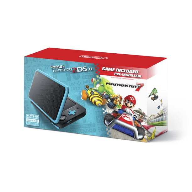Restored New Nintendo 2DS XL - Black + Turquoise With Mario Kart 7
