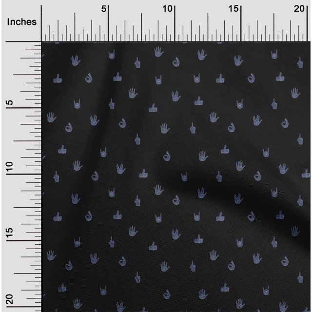 oneOone Cotton Poplin Fabric Finger Sign Symbol Fabric Prints by Yard 56 Inch Wide