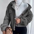 thumbnail image 4 of IROINID Veste Courte Décontractée pour Femme à Revers en Pointe, Blouson Bomber Uni à Manches Longues, Gris Foncé, 4 of 8