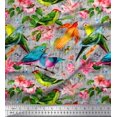 thumbnail image 1 of Soimoi Cotton Cambric Fabric Birds,Leaves & Lily Flower Print Fabric by The Yard 42 Inch Wide, 1 of 3
