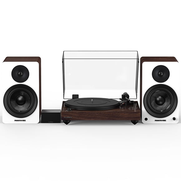 Fluance Reference RT82 High Fidelity Vinyl Turntable (Natural Walnut), PA10 Phono Preamp, Ai61 Powered 6.5" Bookshelf Speakers (White Walnut), Ortofon OM10 Cartridge, 120W Class D Amplifier, Bluetooth