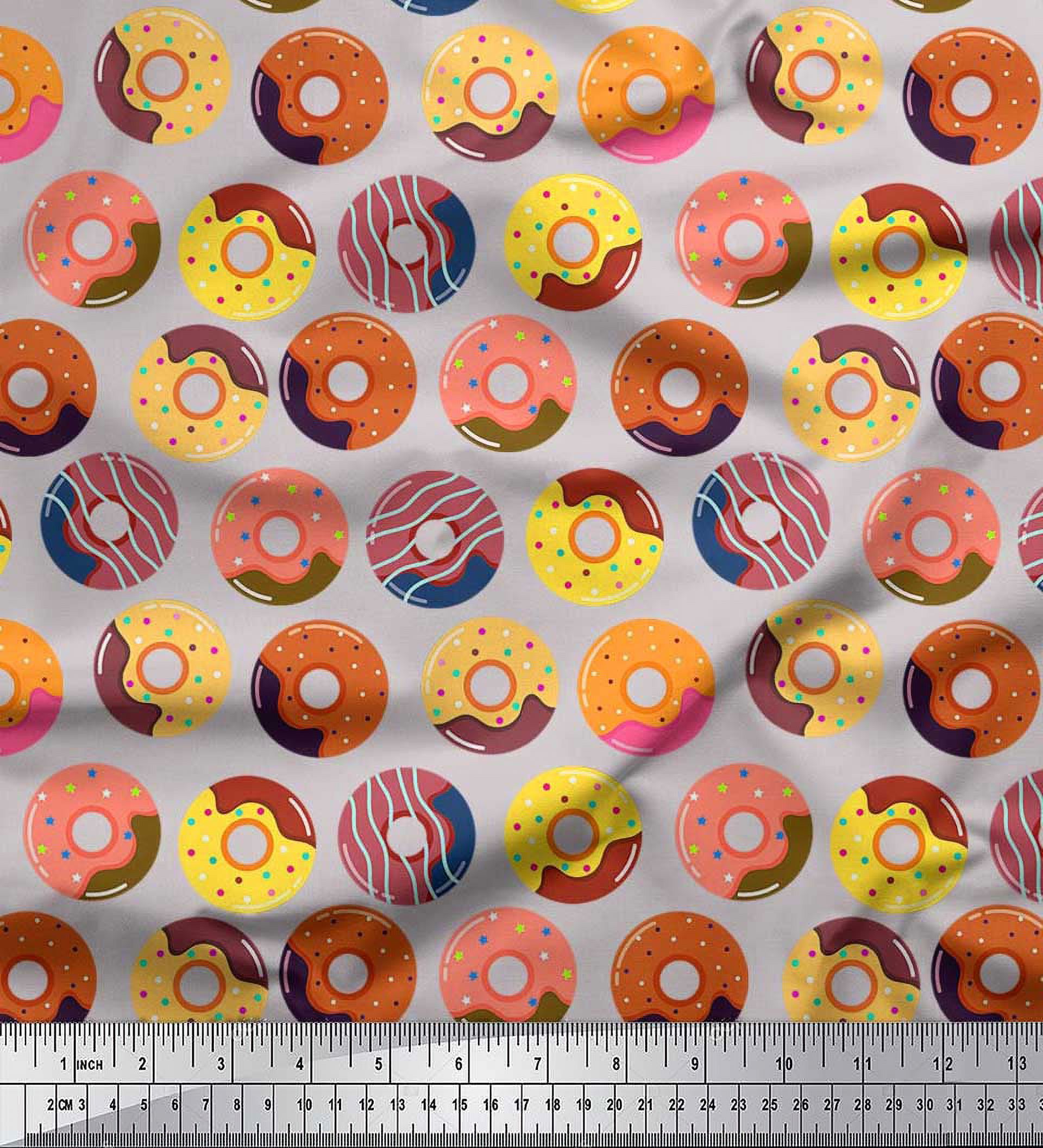 Soimoi Silk Fabric Donuts Food Print Fabric by The Yard 42 Inch Wide