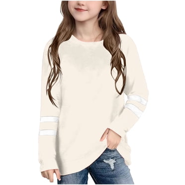 Yanlir Chemises Décontractées à Rayures pour Enfants Garçons Filles T-shirt à Imprimé Mignon Mode Ample Col Rond Imprimé Manches Longues Hauts Col O 3-14 Ans (Beige, 5 Ans)