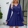 thumbnail image 1 of Gspmoly Robes pour Femmes, Mode Femmes Manches Longues Couleur Unie Col en V Jupe Courte Robe Décontractée Robes de Mariage pour Femmes jusqu'à 65 % de Rabais, 1 of 7