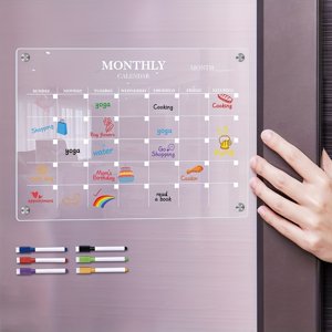 MesaSe [Calendrier mensuel magnétique Tableau blanc] Calendrier mensuel acrylique magnétique Tableau noir pour réfrigérateur - Conseil de planification des mémos d'effacement à sec avec marqueurs - Organisateur de cuisine idéal Non