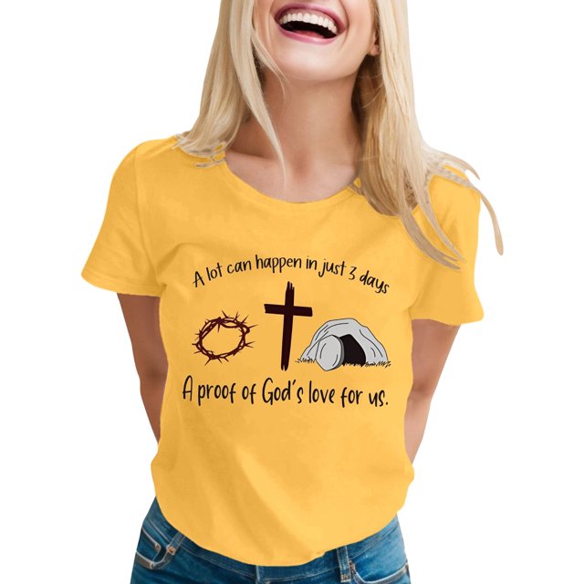 LUOGENLI T-shirts pour Femme pour Femmes T-Shirt Décontracté à Imprimé de Lettres Col Rond Manches Courtes T-Shirt Plusieurs Couleurs T-shirts pour Femmes T-shirts Graphiques Pêche Vêtements d'Été Jaune P