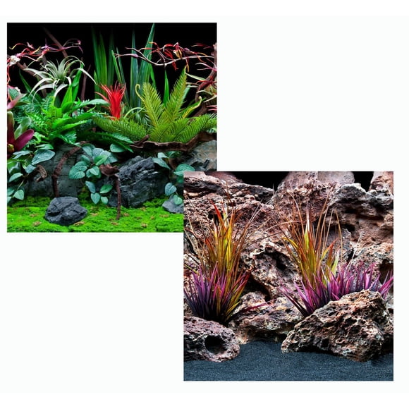 Marina Double Sided Aquarium Background, Jungle Flora and Red Lace, 12" x 24"