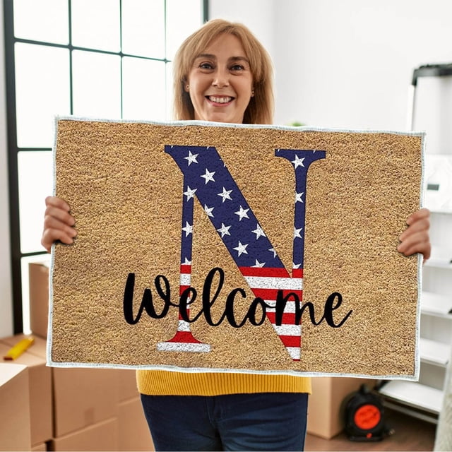 4th of July Door Mat Outdoor,Independence Day Welcome Doormat, 4th of July Coir Doormat with Non Slip Backing ,Patriotic Mat Star Front Porch Rugs For Home Entrance 4th of July Decoration,(15*24")