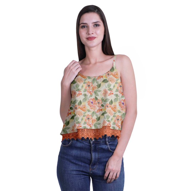 Moomaya Printed Womens Spaghetti Strap Crop Top Cami Summer Tops