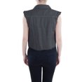 thumbnail image 2 of Womens Distressed Denim Button Up Sleeveless Crop Vest, Grey, Medium, 2 of 5