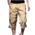 thumbnail image 3 of Styesk Men's Pants Men's Summer Solid Color Multi Pocket Workwear With Elastic Waist Button Fashion Shorts, 3 of 8
