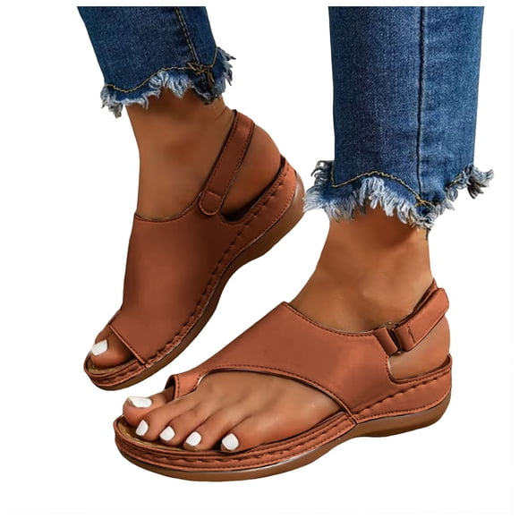 Open Toe Sandals for Women Comfortable Back Strap Orthopedic Dress Sandal Casual Walking Wedge Slingback Flip Flops Brown Size 8