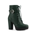 thumbnail image 1 of BLISSFUL STEP Women's Platform Buckle Lace Up Block Heel Ankle Boot Dark Green (Size 9), 1 of 6