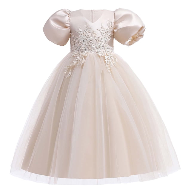EINCcm Robe d'Été pour Filles, Robes de Princesse pour Filles, Robes d'Été pour Filles à Manches Courtes Robe de Princesse Robe à Queue Fleurie Robe Tutu, pour Enfants Bébé Fille, Kaki, 7-8 Ans