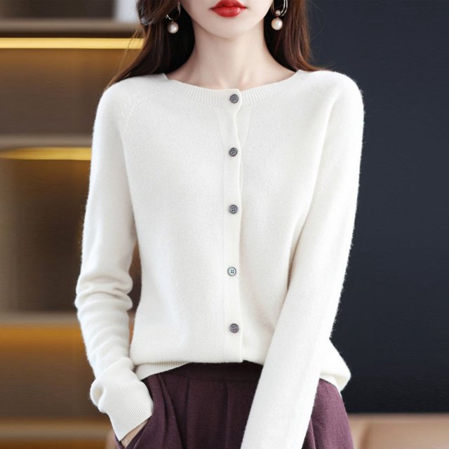 DEXIANG Women Knitted Spring and Autumn Round Neck Sweater Long Sleeve Solid Color All Cardigan Jacket Work Cardigans for Women Womens Long Cardigan Popcorn Tops for Women Open Front Duster for Women
