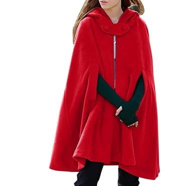 Baberdicy Lady Coats Hooded Medium Women Cape Winter Vintage Overcoat Fashion Button Cloak Woolen Coat Womens Winter Coats Red