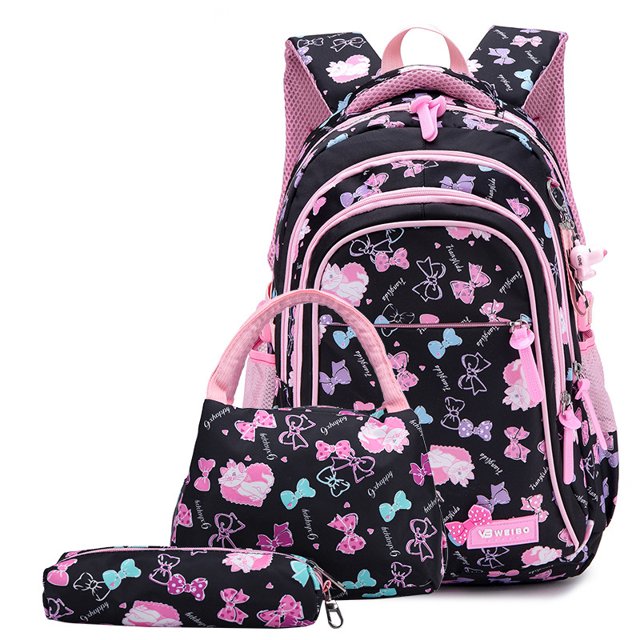 3pcs/set Bow Print Schoolbags for Teen Girls Primary Waterproof Kids Backpack Student Princess Backpack Children's Bookbag Rucksack
