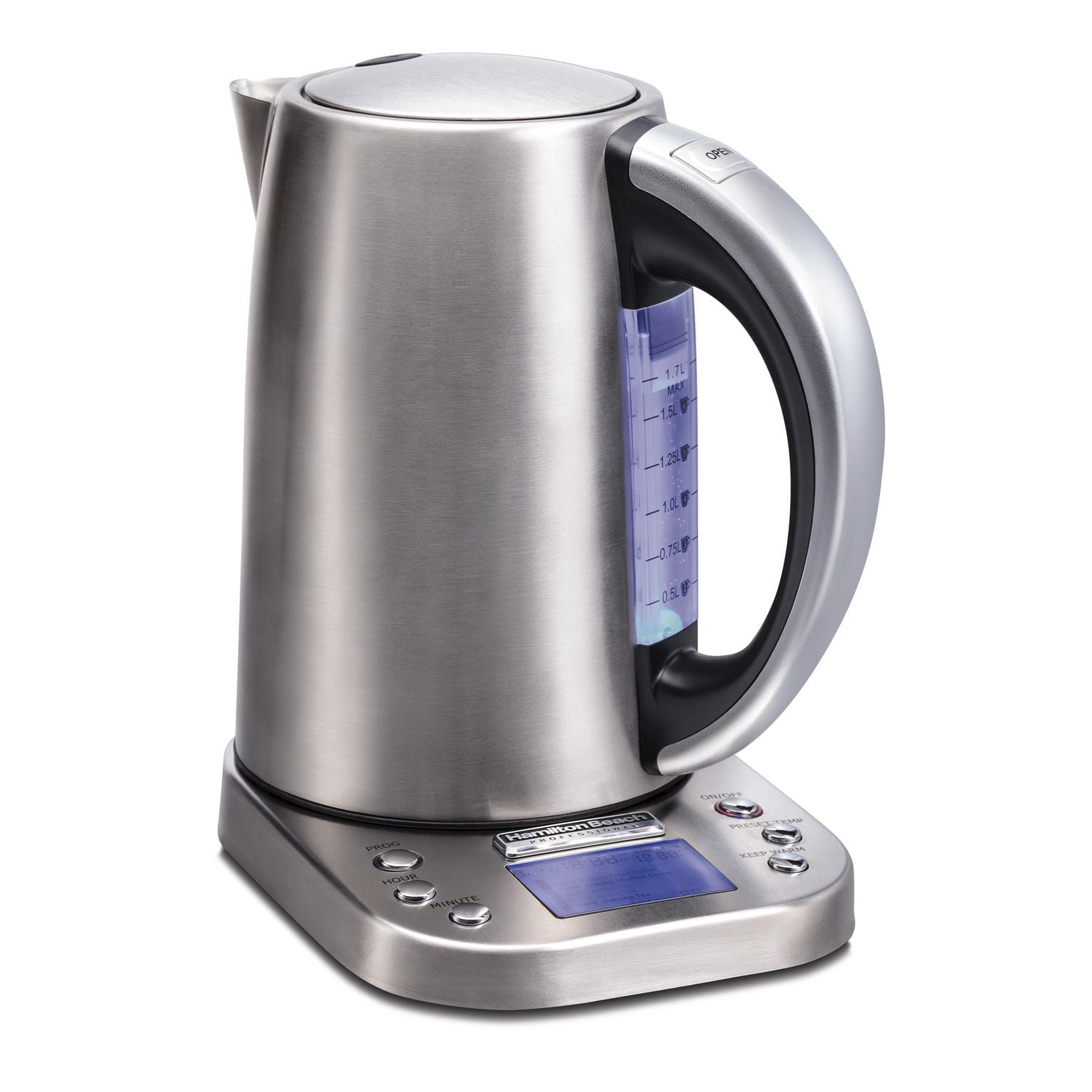 Hamilton Beach Professional Electric Kettle with Variable Temperature Control, 1.7 L, Stainless Steel, 41028C