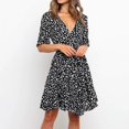 thumbnail image 2 of Pompotops Fashion Women Spring And Summer V-neck Print Lace-Up Mid-Length Irregular Dress On Sale, 2 of 8