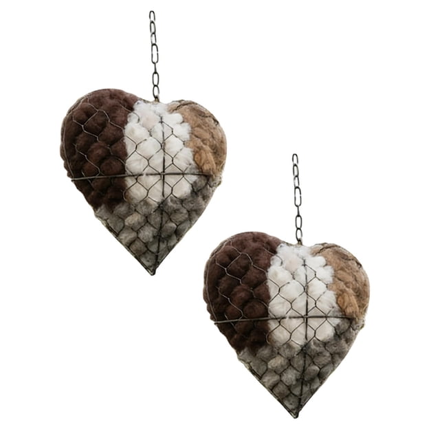 Handmade Fiber Bird Nesting Heart, Hummingbird Nesting Material,2 Refillable Heart Shape Hummingbird Nesting, Winter Fowl Gifts Animal Hummingbirds Lovers Home Garden Yard