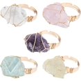 thumbnail image 1 of 5PCS Raw Crystal Natural Stone Ring Statement 5 Styles 0.6inch Inner Diameter Crystal Adjustable Finger Rings Stylish Golden Tone Brass Rings for Man Woman Decoration, 1 of 5