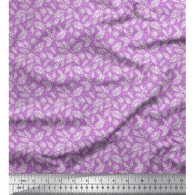 Soimoi Polyester Crepe Fabric Dot & Leaves Printed Fabric 1 Yard 42 Inch Wide