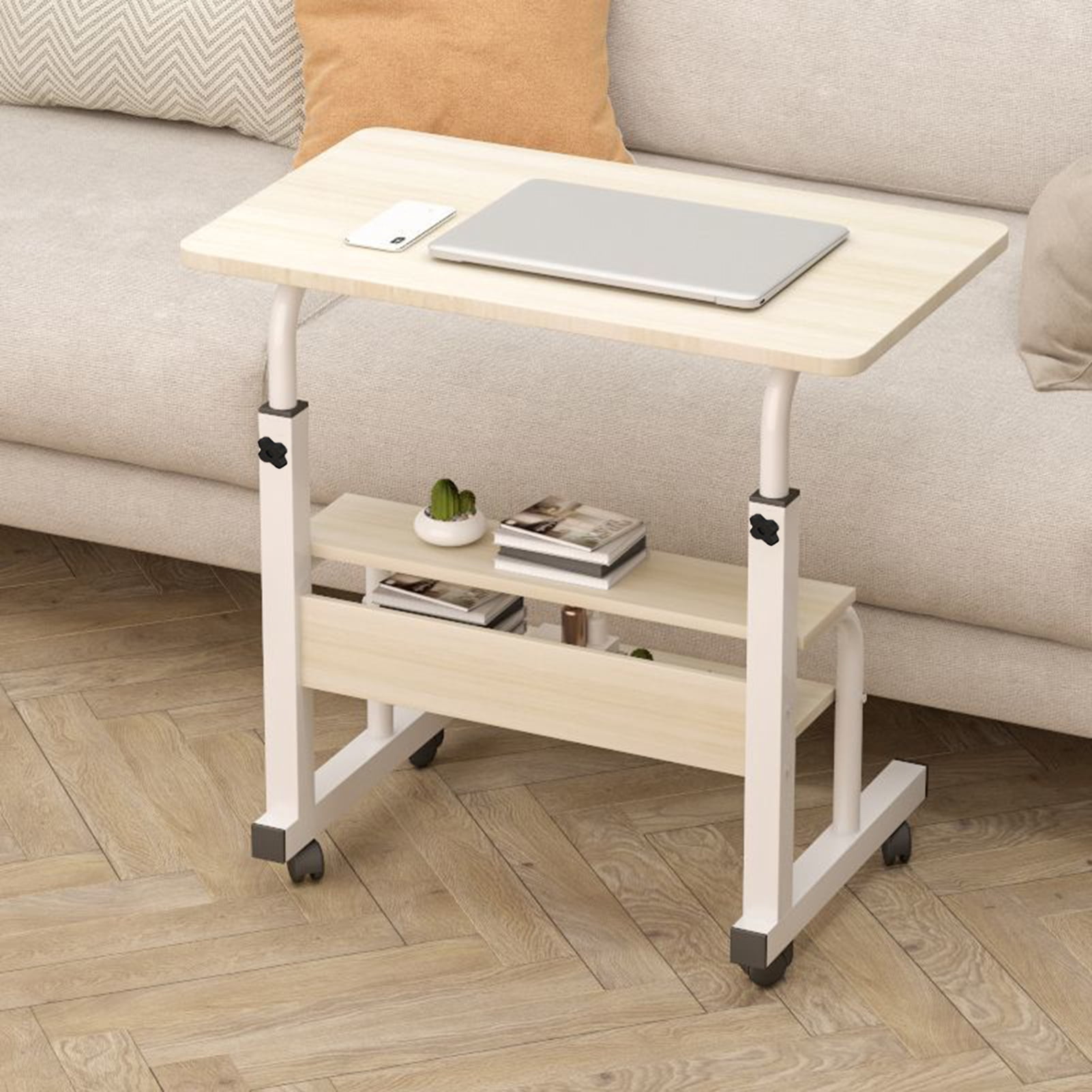 Computer Desk Height Adjustable Sturdy Construction Spacious Desktop with Casters Easy Movement Laptop Desk Table Office Mobility Workstation Office Supplies