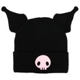thumbnail image 1 of Kuromi Cuff Beanie with 3D Plush Horns Black, 1 of 2