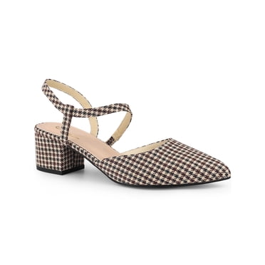 BLISSFUL STEP Mules à Talons Épais à Enfiler à Motif Pied-de-Poule pour Femmes Noir Blanc (Taille 11)