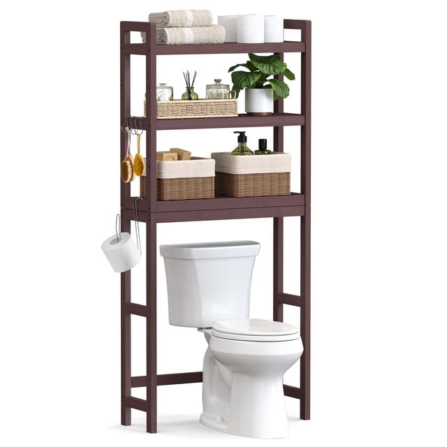 SONGMICS Rangement au-Dessus de la Toilette Organisateur de Salle de Bain Étagère de Toilette avec Tablette Ajustable, Brun UBTS01BR