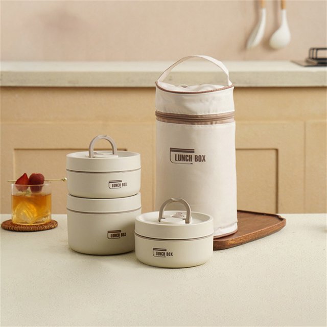 Casserole Thermique, Contenant à Lunch Empilable en Acier Inoxydable, Contenant Alimentaire Isolé à Double Couche, Contenant à Lunch Thermique Rond Portable pour le Travail et les Repas en Plein Air, 1 Pce, 4.54x2.56 Pouces