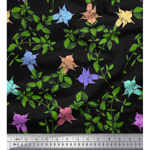 Soimoi Poly Georgette Fabric Leaves & Bell Floral Print Fabric by Yard 52 Inch Wide