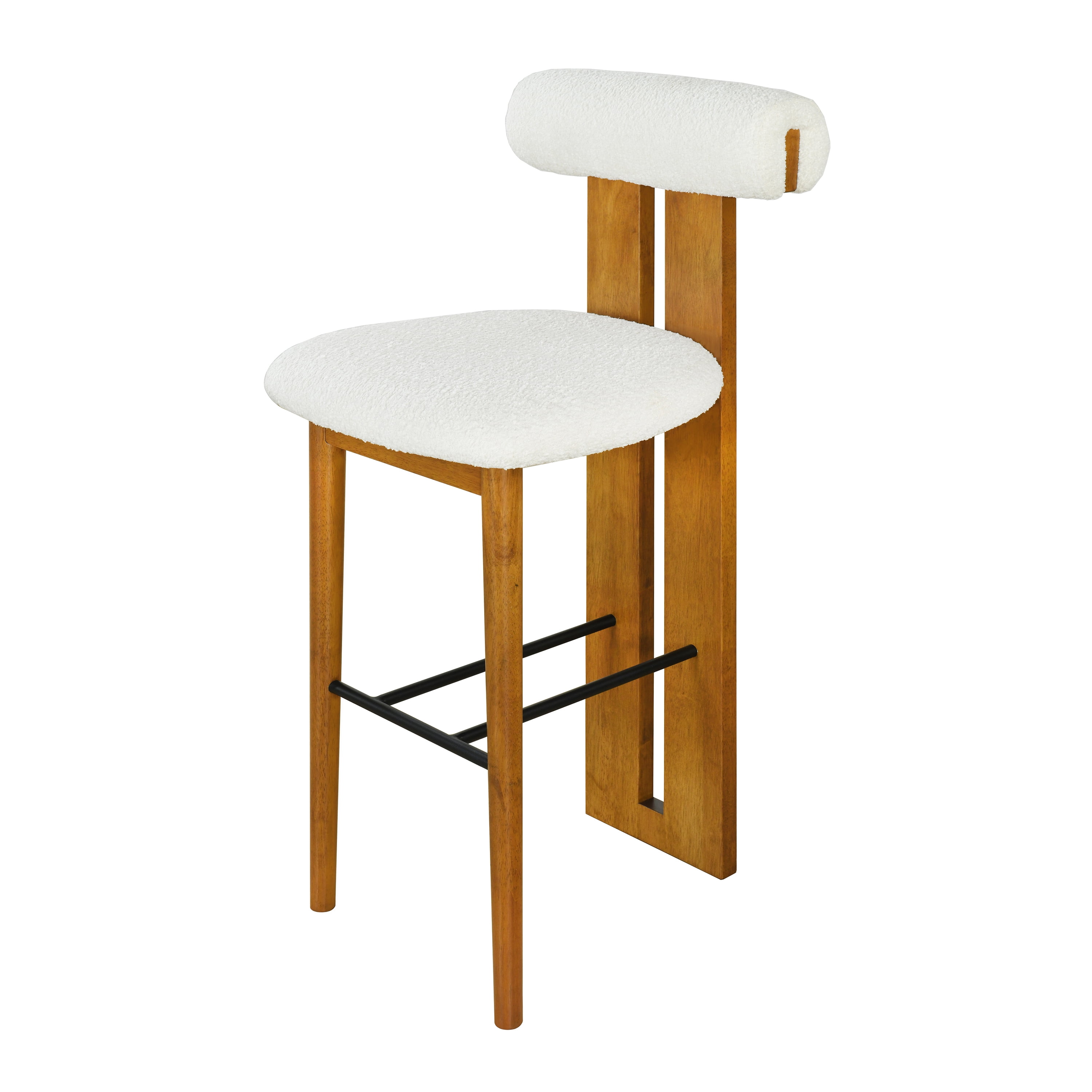 Tabourets de bar modernes Renée de Noble House (lot de 2), siège rembourré ivoire, noyer + blanc