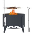 thumbnail image 1 of Outsunny Foyer Extérieur Brasero avec Grille de Cuisson Collecteur de Cendres Tisonnier, Noir, 1 of 10