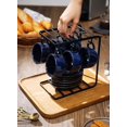 thumbnail image 3 of Ceramic Espresso Coffee Cups Set 4 oz Porcelain Espresso Cups with Saucers Spoons and Metal Stand for Tea Cafe Cappuccino Latte - Set of 6 - Blue, 3 of 6