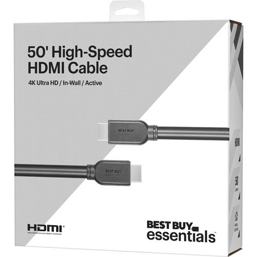 Best Buy Essentials Câble HDMI Mural 4K Ultra HD de 15,24 m (50 Pi) (BE-HG507) - Noir