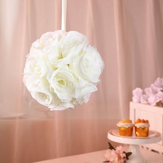 CHOK 2 Pack | 7” Mauve Flower Ball Silk Rose Pomander Kissing Ball
