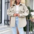 thumbnail image 2 of WEIYLL Womens Fleece Jackets Shirt Oversized Button Down Long Shacket Pockets Beige Fall Tops Size M, 2 of 5