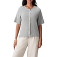 thumbnail image 2 of FOCUSNORM Cardigan Tricoté pour Femmes Automne Manches Mi-Longues Col Rond Couleur Unie Boutonné Tricoté, 2 of 9