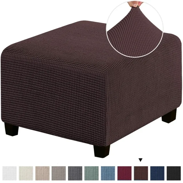 CHOK 3 Sizes Square Jacquard Durable Customized Stretch Footrest Ottoman Cover Folding Storage Stool Furniture Protector Slipcover (Light Grey S)