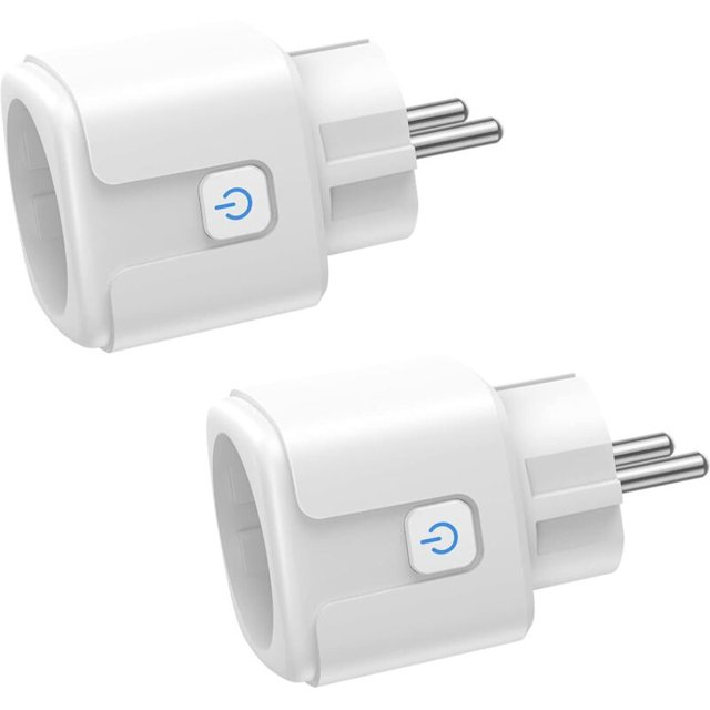 WiFi Smart Plug, 2 Pack 16A 3680W Smart Plug, WiFi Socket with Power Consumption Measurement, Remote Control, Voice Control, Compatible with Alexa & Google - for France