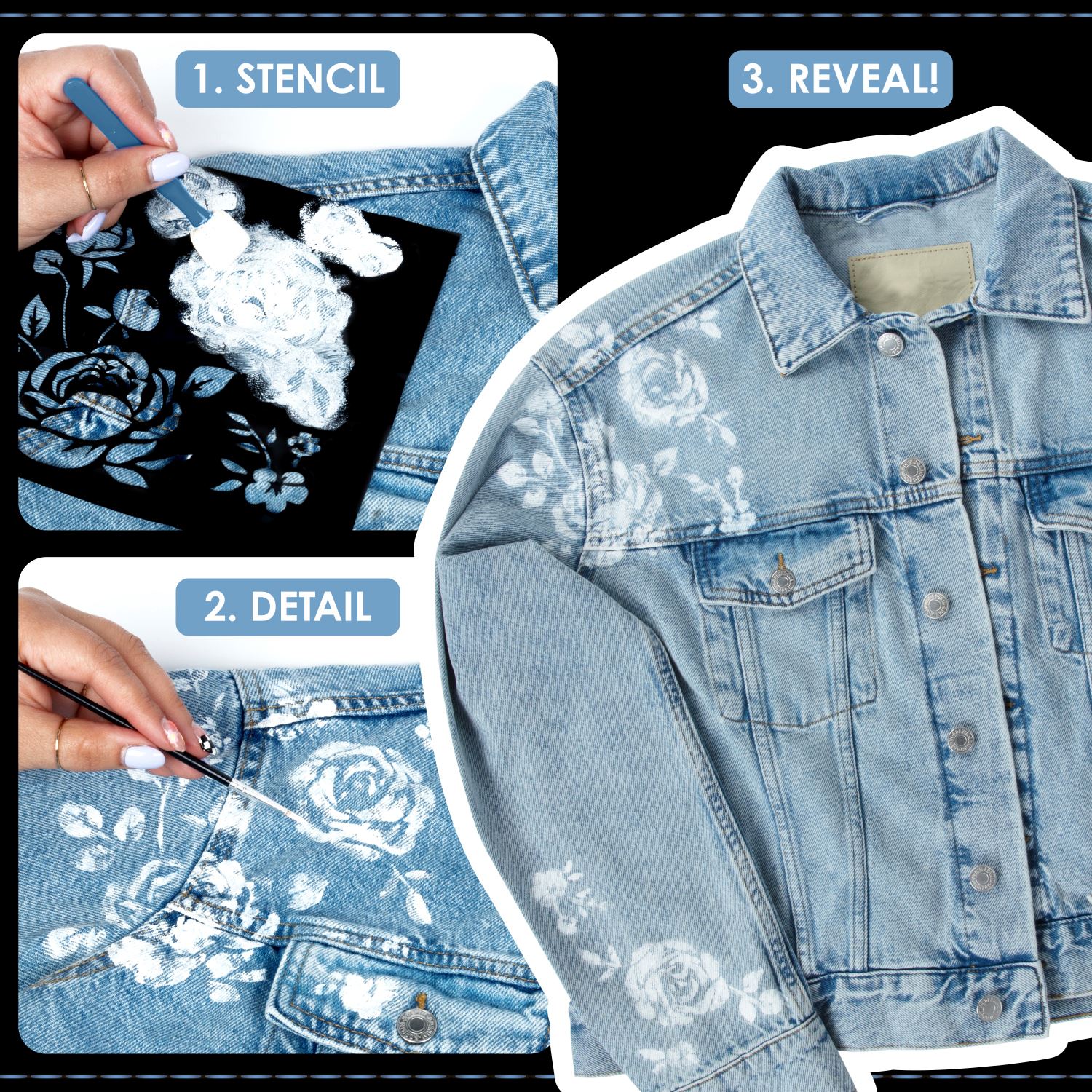 Tulip Trousse de peinture et pochoirs pour denim, 8 pièces, adultes, art au pochoir, peinture pour tissu
