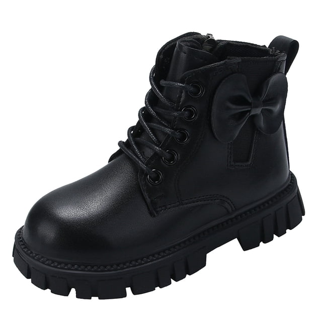 MIASHUI Girls Winter Boots Children Comfortable Lace-Up Side Zipper Work Boots,Black,5-5.5 Years